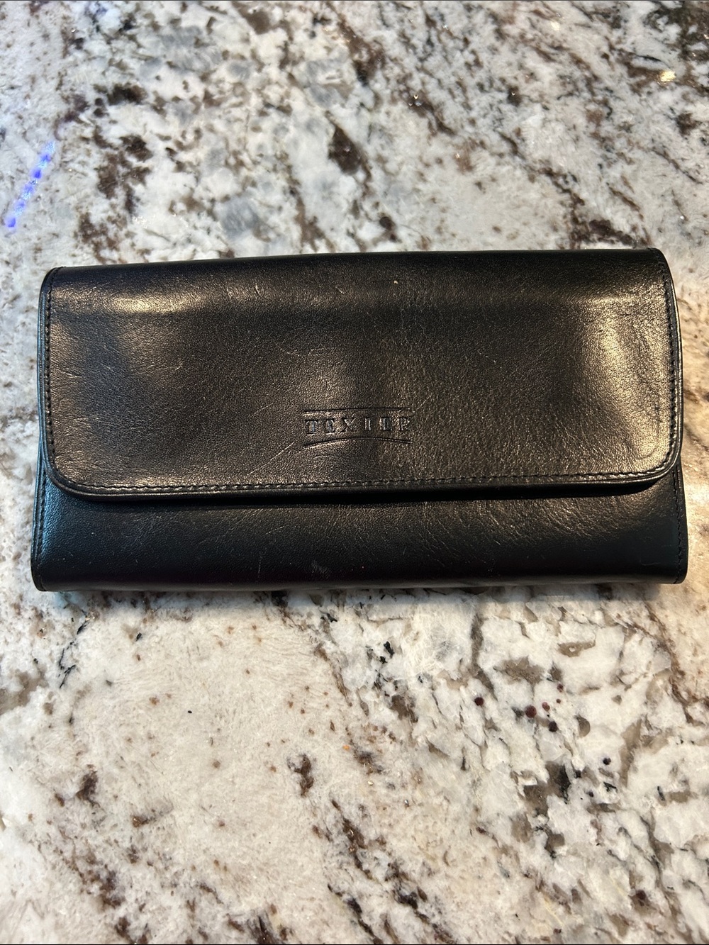 Texier Black Leather Flap Wallet made in France